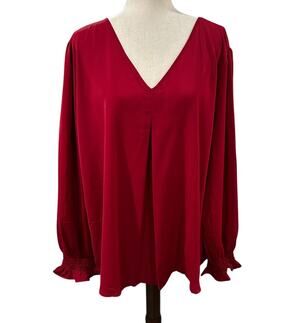 NEW Funlingo Women's V Neck Long Sleeve Red Blouse Plus Size 3XL